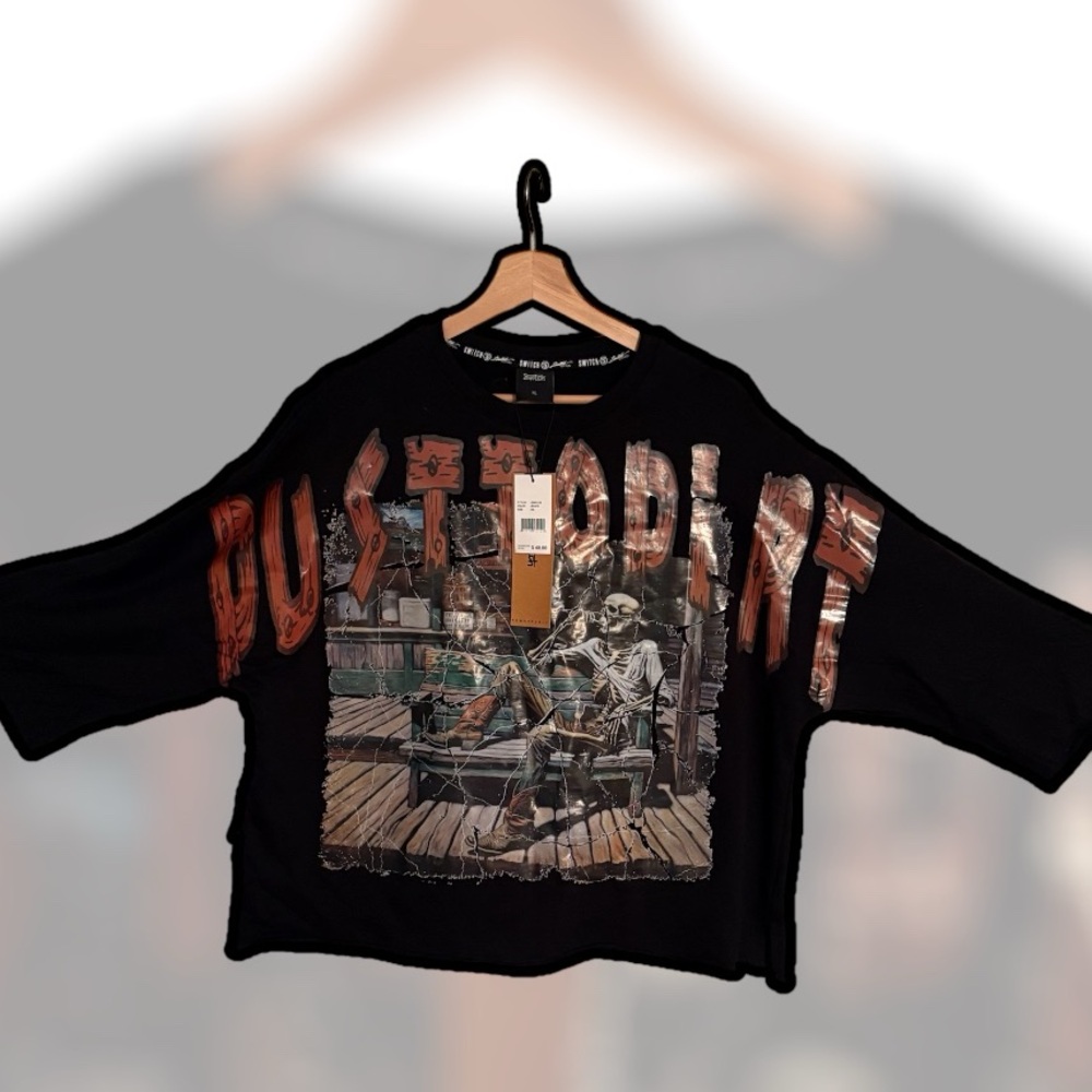 Switch Graphic Cropped Sweatshirt with Bold Skeleton Design NWT